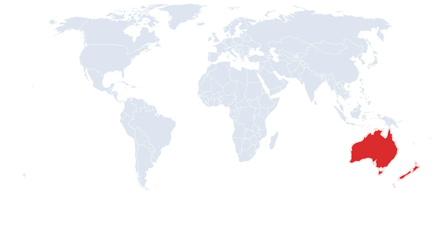 World map highlighting cooperated countries in Oceania