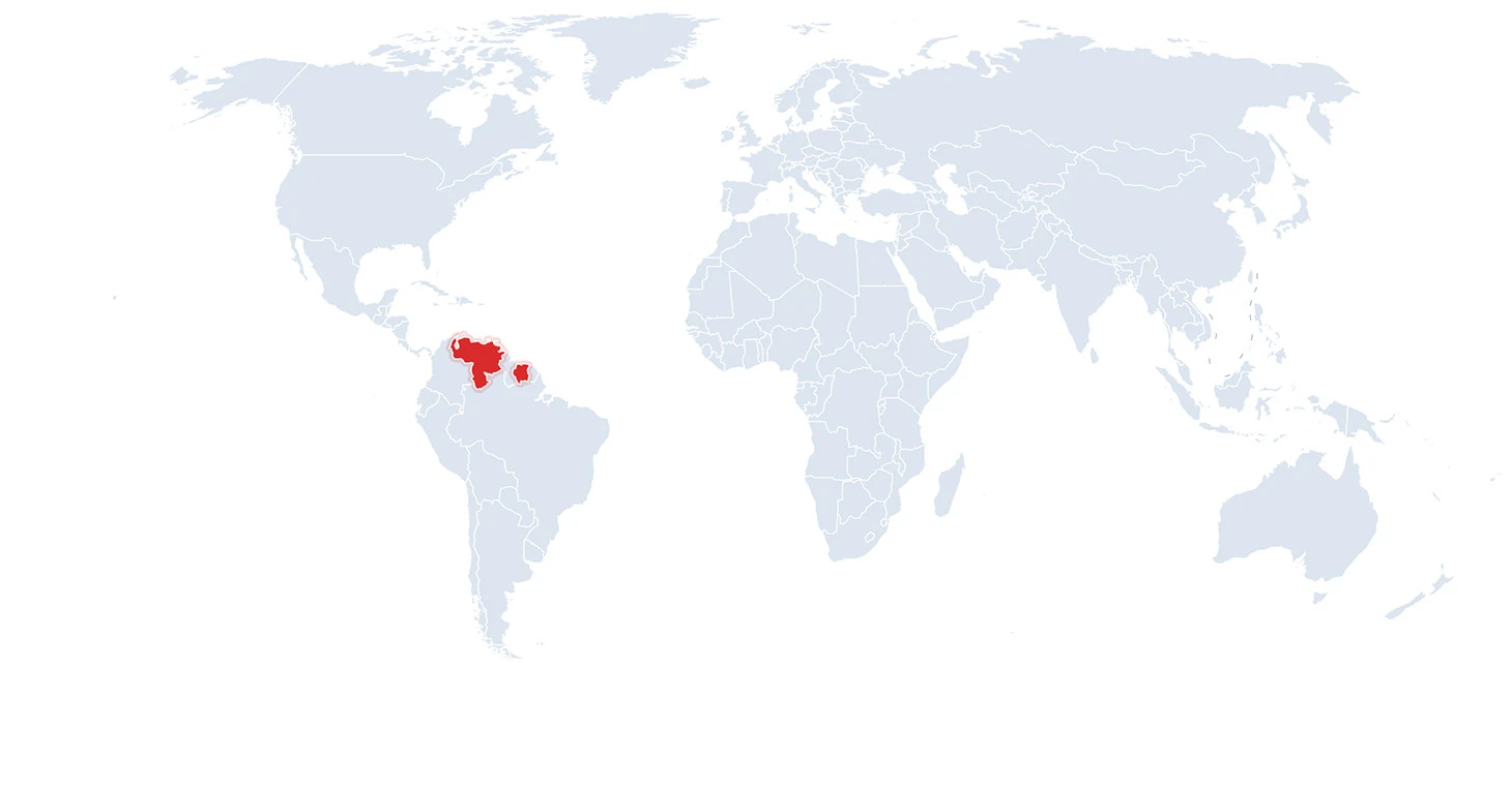 World map highlighting cooperated countries in South America